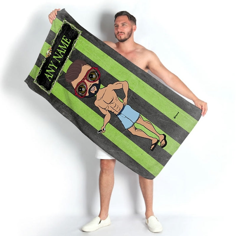 MrCB Creepy Green Stripes Beach Towel - Image 1